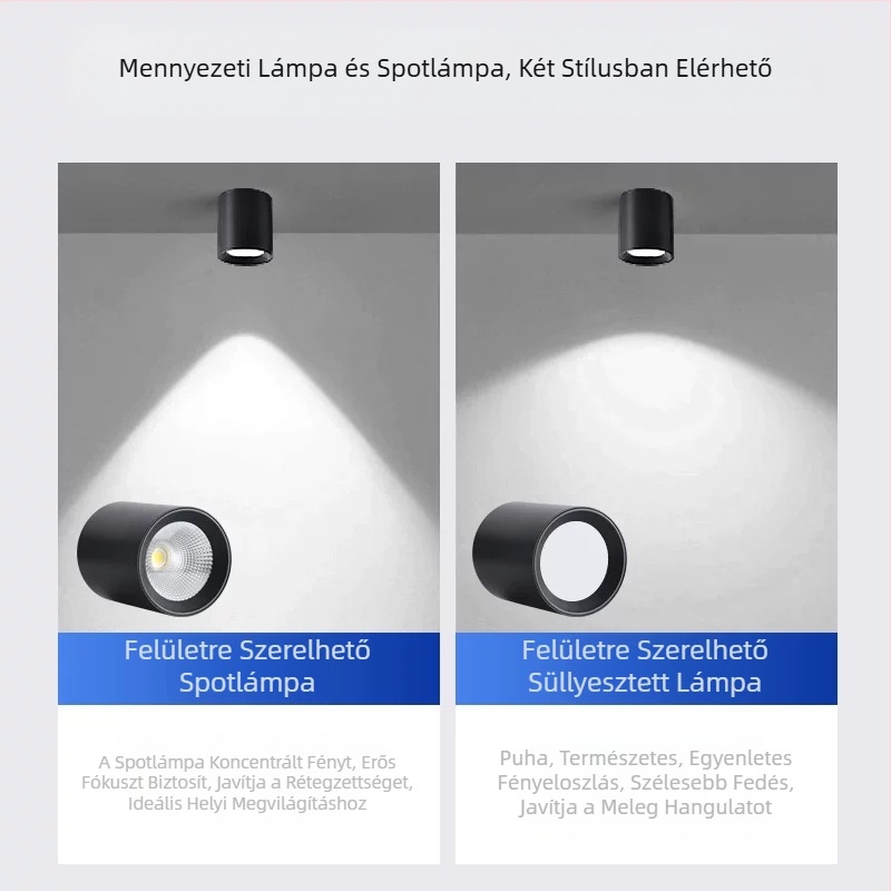 LED felületre szerelt hengeralakú downlight COB-ral, függő rúd, 5000K
