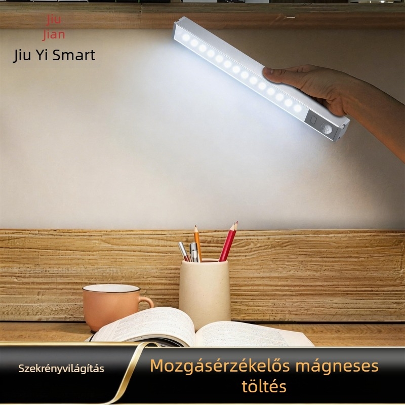 Ultra vékony mozgásérzékelős LED világítás, újratölthető mágneses fénycsík szekrényekhez, ruhásszekrényekhez és boros szekrényekhez.