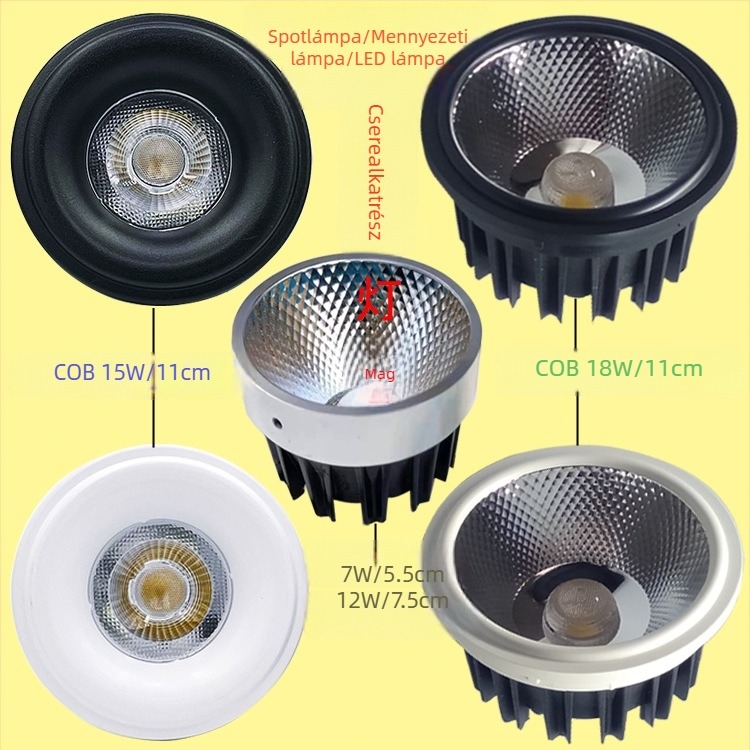 Beépített COB LED modul downlight és spot világításhoz – rácsos lámpa LED-cserélő modul