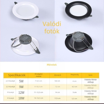 LED beépített mennyezeti lámpa folyosóra, spotlámpa, méretek 2,5/4/6 hüvelyk, 9W/12W/18W