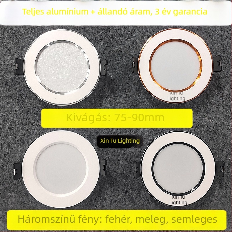 LED beépíthető downlight, antireflexiós fény, 6–10W, 220–240V, nyílásméret 70–90 mm, méretek 100×100×30 mm, alumínium ház, 4000K