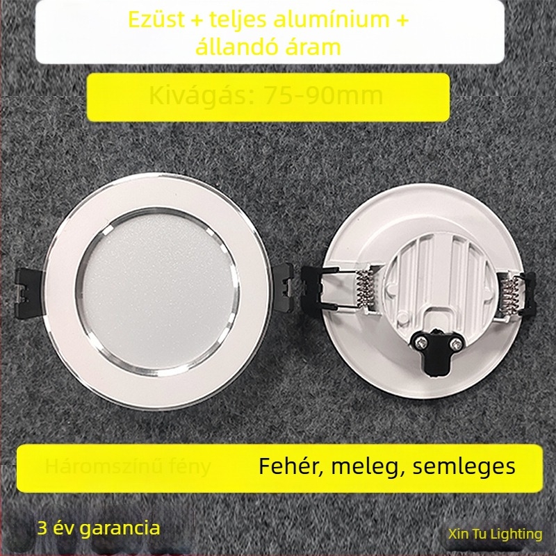 LED beépíthető downlight, antireflexiós fény, 6–10W, 220–240V, nyílásméret 70–90 mm, méretek 100×100×30 mm, alumínium ház, 4000K