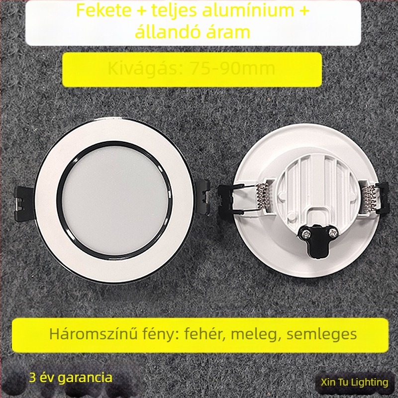 LED beépíthető downlight, antireflexiós fény, 6–10W, 220–240V, nyílásméret 70–90 mm, méretek 100×100×30 mm, alumínium ház, 4000K