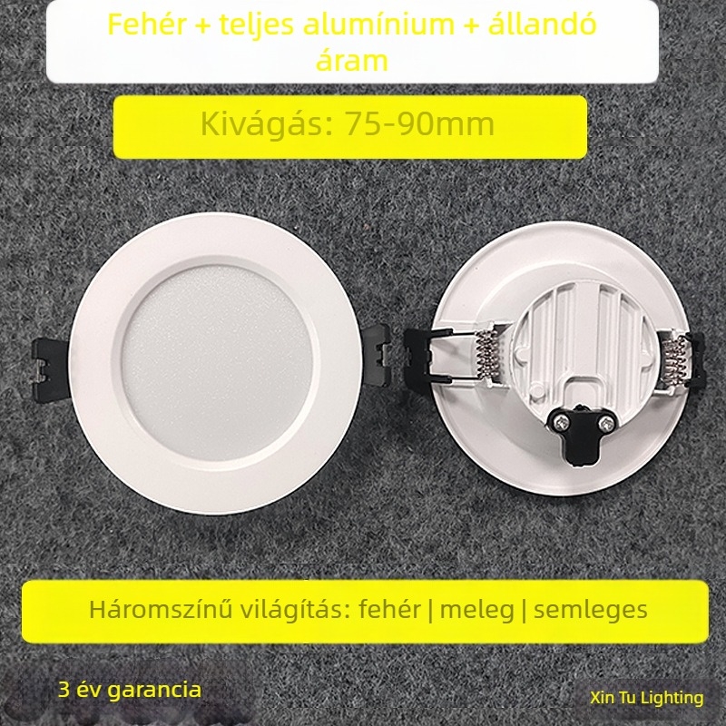 LED beépíthető downlight, antireflexiós fény, 6–10W, 220–240V, nyílásméret 70–90 mm, méretek 100×100×30 mm, alumínium ház, 4000K