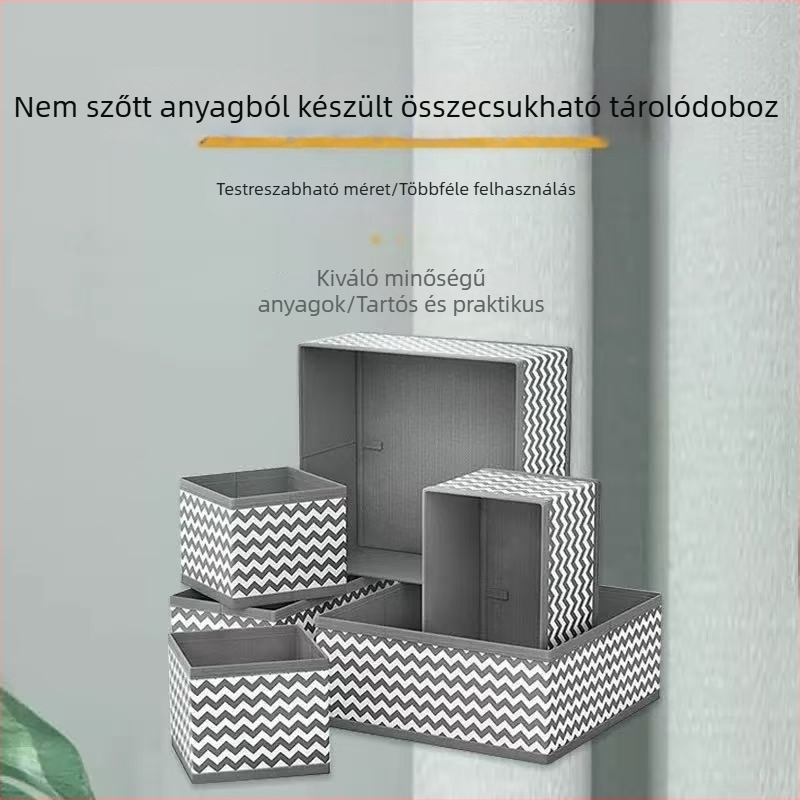 Hat darabos tároló doboz készlet nem szőtt anyagból hullámos mintával, a melltartó, fehérnemű és ruhák rendezéséhez, összecsukható