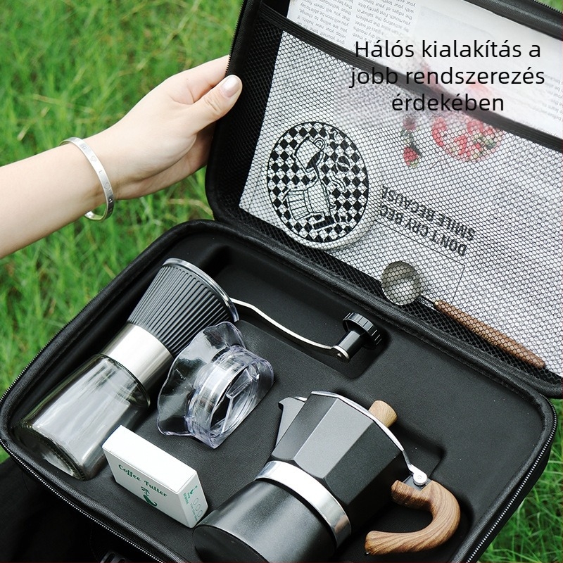 Kültéri hordozható moka üst EVA tárolóval – otthoni kávéfőző és őrlő tárolására, kempingfelszerelés