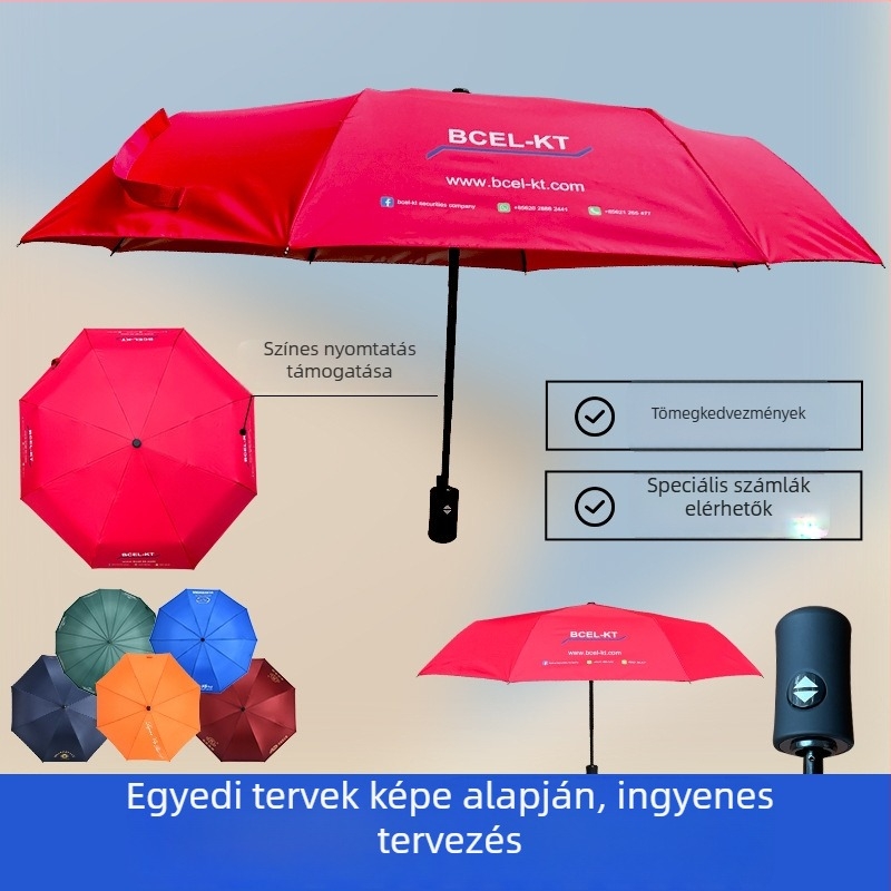 Egyedi automata esernyő esőre és napfényre, összecsukható, nyomtatási lehetőséggel