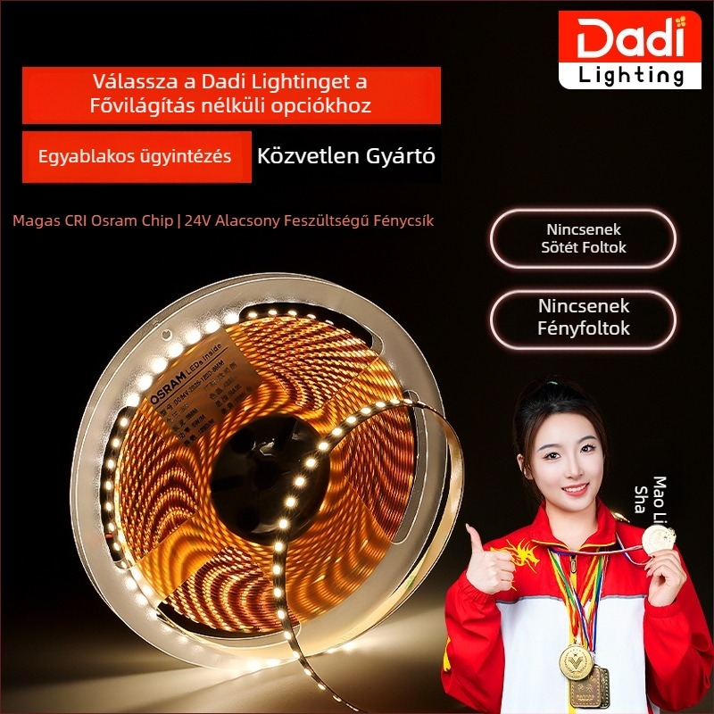 LED COB szalag öntapadó aljzat rétegével, 24V, alumínium profil, OSRAM patch strip, 120 LED/m, 2835, 10 W/m, beltéri világítás, CRI≥90