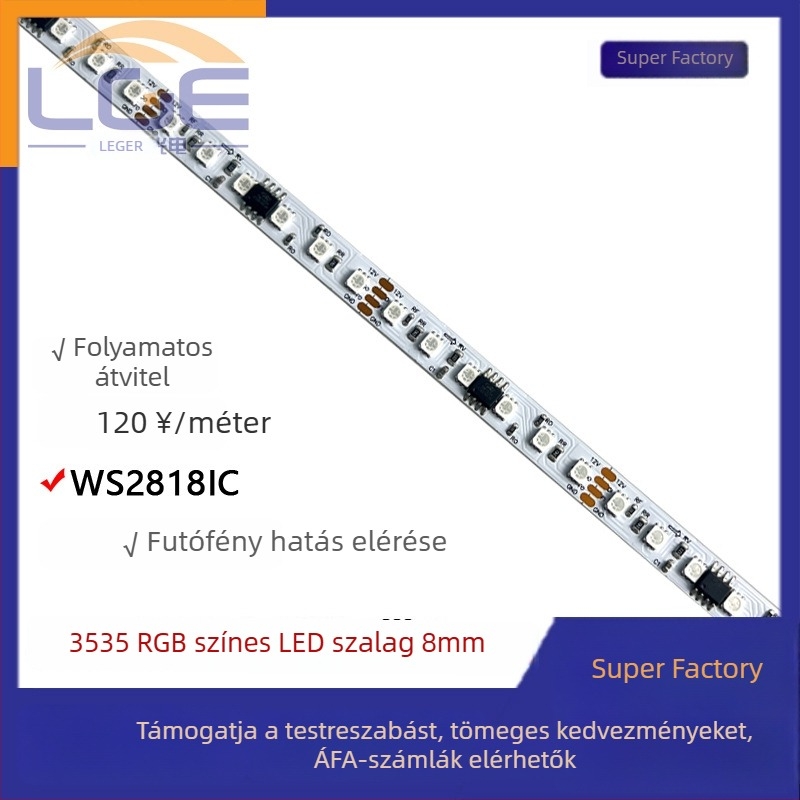 Rugalmas LED-szalag 3535 RGB, 8 mm széles, 120 LED, vezérlővel