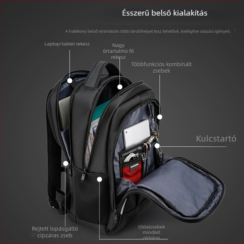 Svájci stílusú hátizsák napi használatra, 15 hüvelykes laptophoz, nagy kapacitású, vízálló, üzleti utazásokhoz és diákoknak