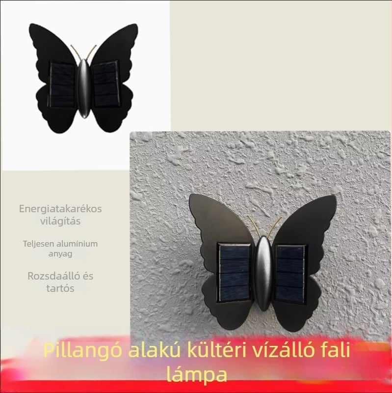 Pillangó mintás kültéri napelemes falikar – egyszerű világítás lépcsőházhoz, folyosóhoz, udvarhoz és erkélyhez