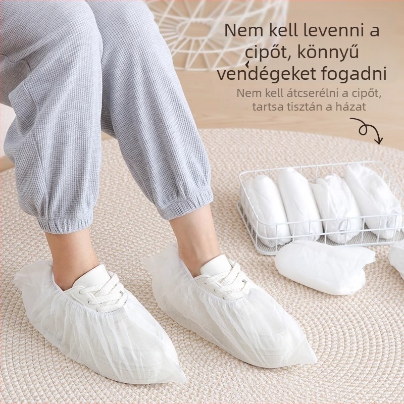 Fehér, vastagított egyszer használatos cipővédők nem szövött anyagból, otthoni használatra, univerzális méret, belső csúszásmentes