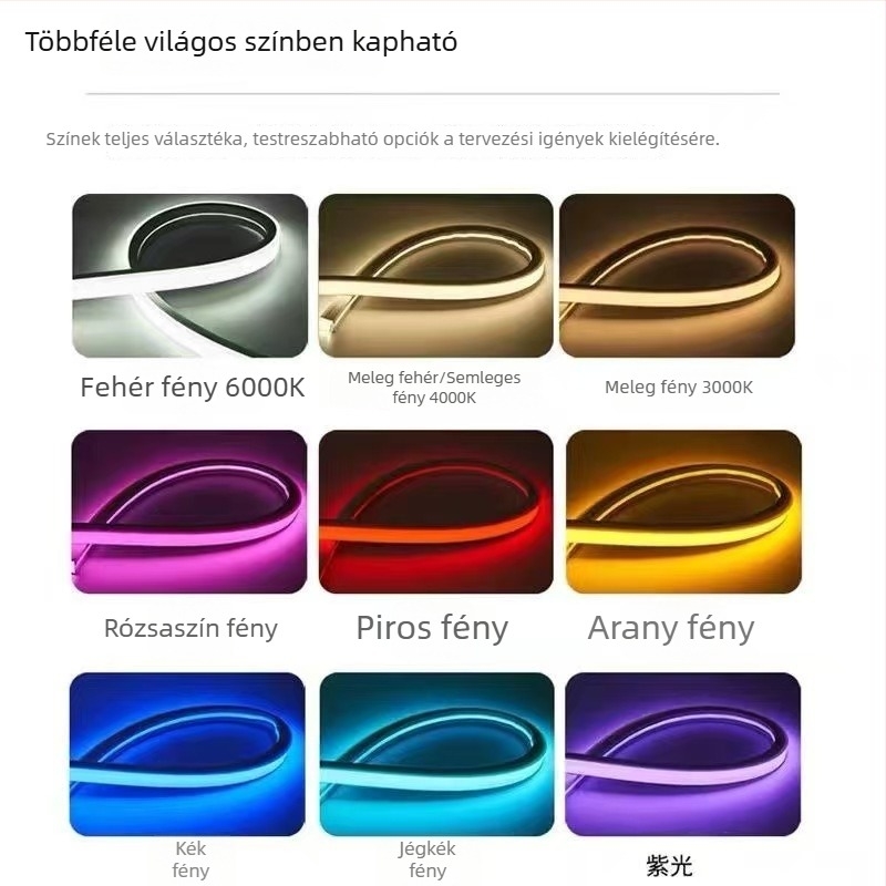 LED lágy szilikon szalag, 12V/24V, alacsony feszültségű, rugalmas, kültéri világításhoz
