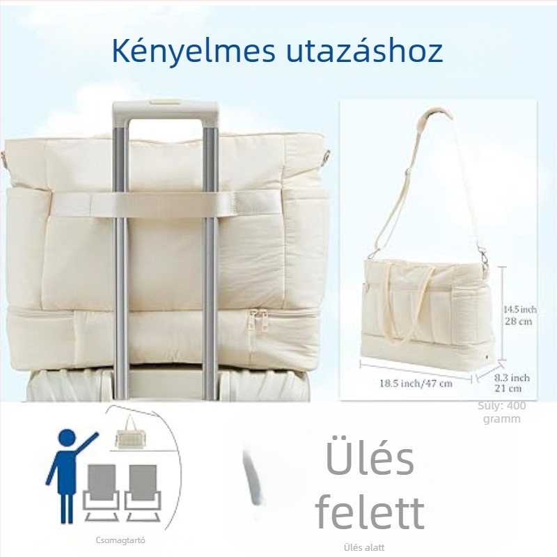 Rövid utazásokhoz készült utazótáska nedves-száraz elválasztó rekeszekkel a ruhák számára, keresztpántos válltáska, vízálló, 36–55 L kapacitás, 47×21×28 cm