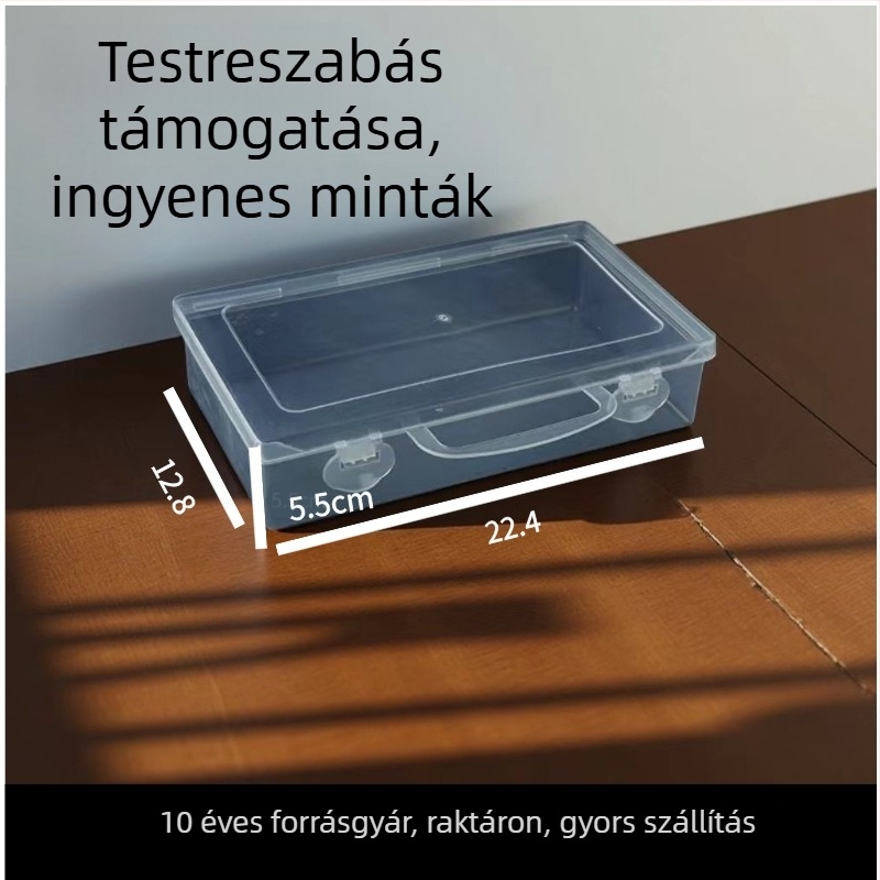 Átlátszó téglalap alakú PP tároló doboz fedéllel ékszer- és horgászati alkatrészekhez