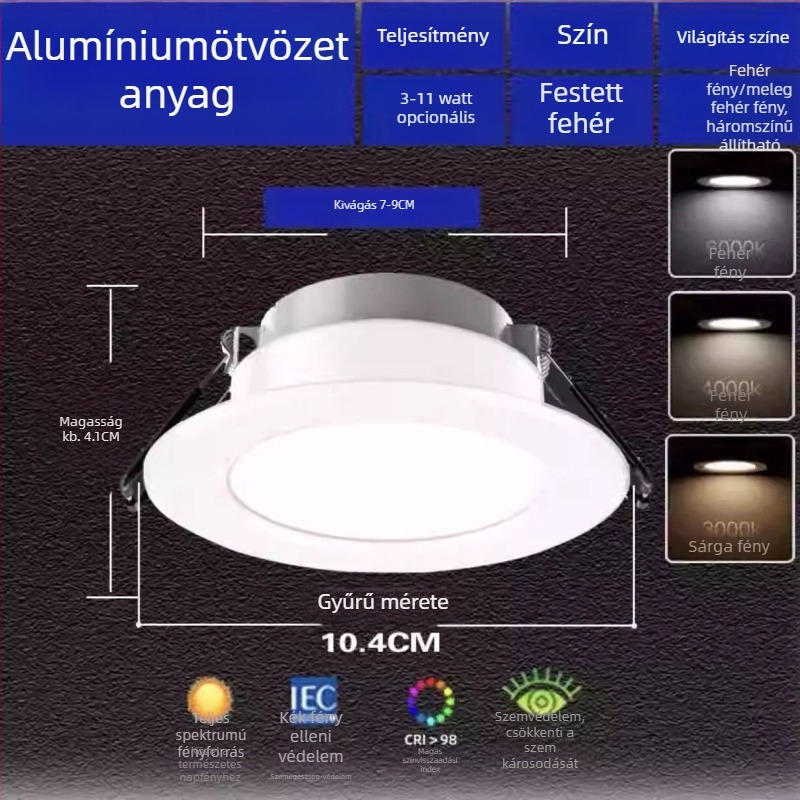 Beépíthető LED mennyezeti lámpa nappaliba, 7.5 cm, RGB állítható színhőmérséklet, dimmable