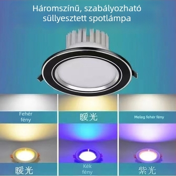 Háromszínben állítható LED beépíthető mennyezeti lámpa, 7,5 cm nyílás, 5W/12W, nappaliba