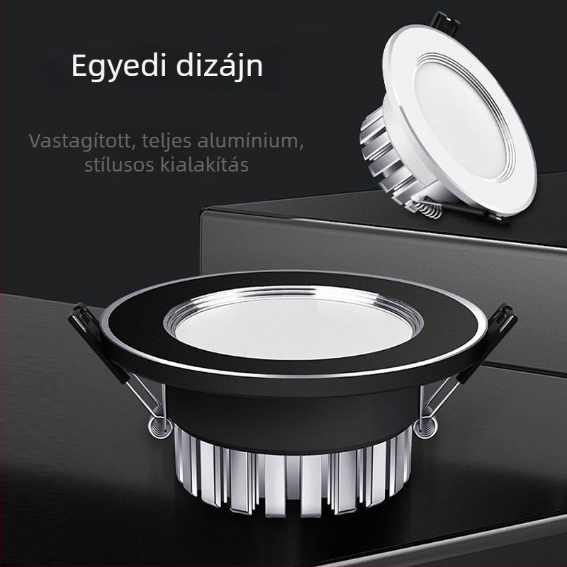 Háromszínben állítható LED beépíthető mennyezeti lámpa, 7,5 cm nyílás, 5W/12W, nappaliba