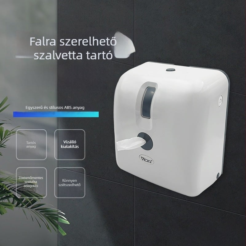 Fali központi papírzsepi tartó fürdőszobához, műanyag, lyukasztás nélkül