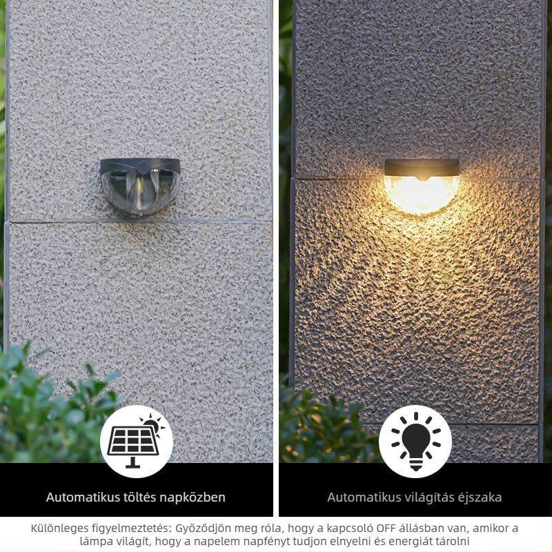 Napelemes 6-LED félkör alakú kerítéslámpa, LED reflektor, falmosó világítás, lépcsőmegvilágítás, árnyékfal világítás, falikar, nagyon világos