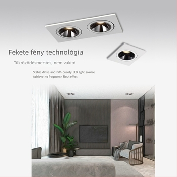 Kétfejes LED spotlámpa, beépített mennyezetre, rácsos lámpa, téglalap COB downlight, rejtett kivitel, egyfejű fény