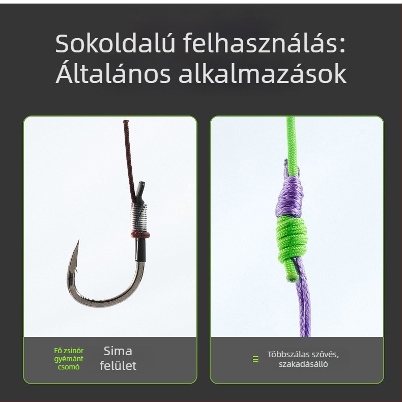 Horgászbot csúcsához készült zsinórkészlet: piros zsinór, fő zsinór és segédzsinór, megerősített védő kötél és kis kiegészítők
