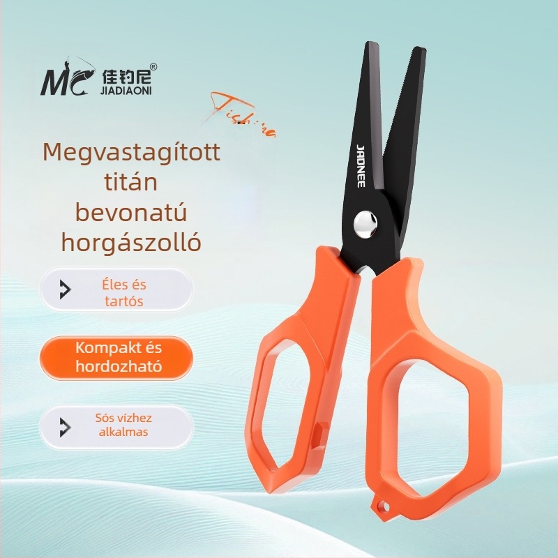 Titánbevonatú horgászolló, rozsdamentes acélból, multifunkcionális kis olló horgászathoz, zsinórokhoz, PE-zsinórhoz és ólomvezetékhez