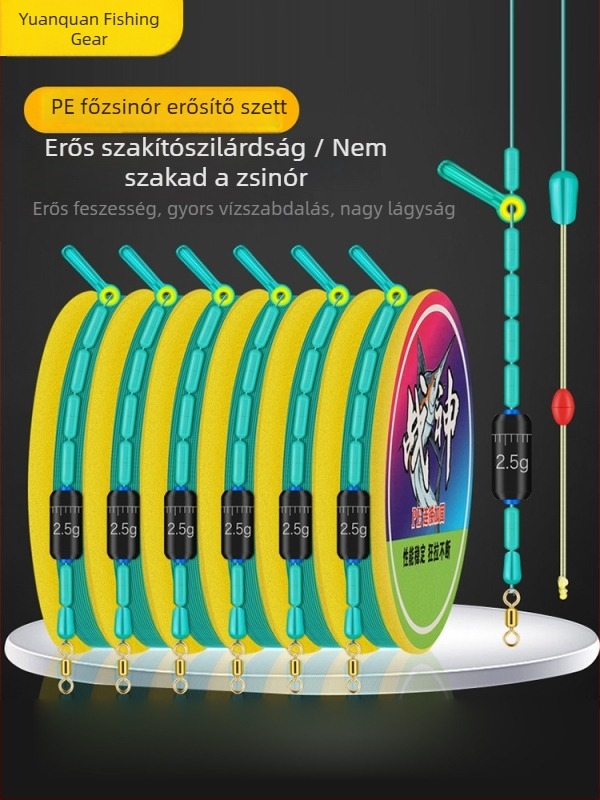 PE megerősített fő zsinór — kész, kötött nylon zsinór halászathoz, hosszúságok 2,7–8,1 m