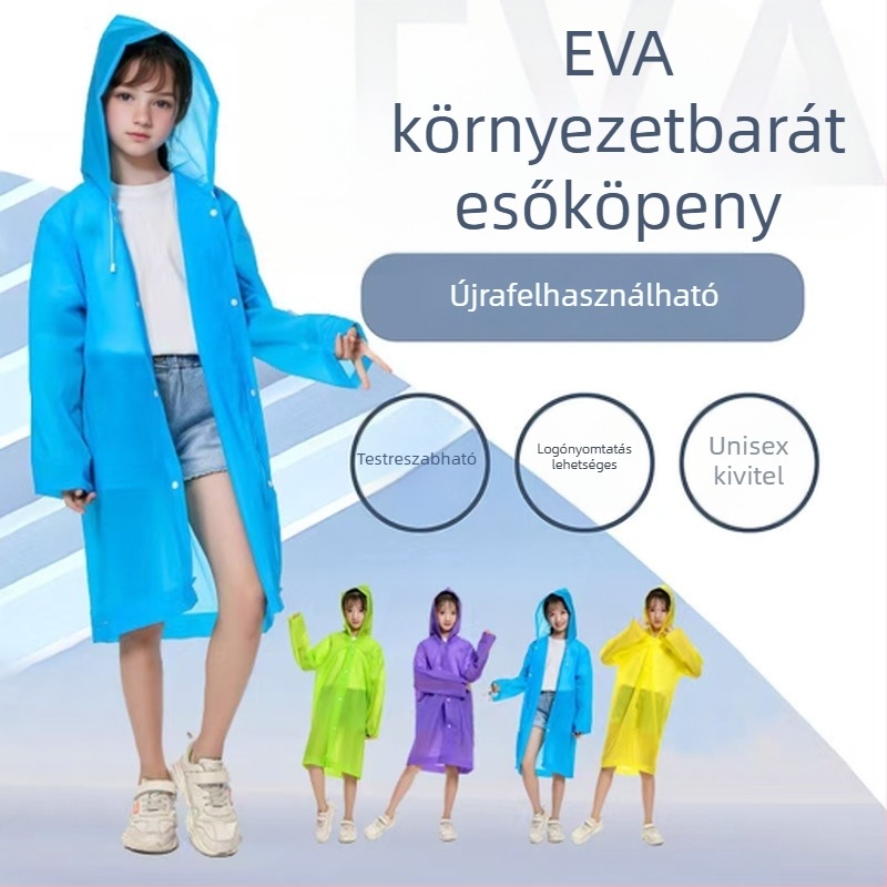 Gyerekeknek szóló EVA esőkabát poncsó, egy darabból, vastabb és hosszabbított kivitelben, 3–6 éveseknek