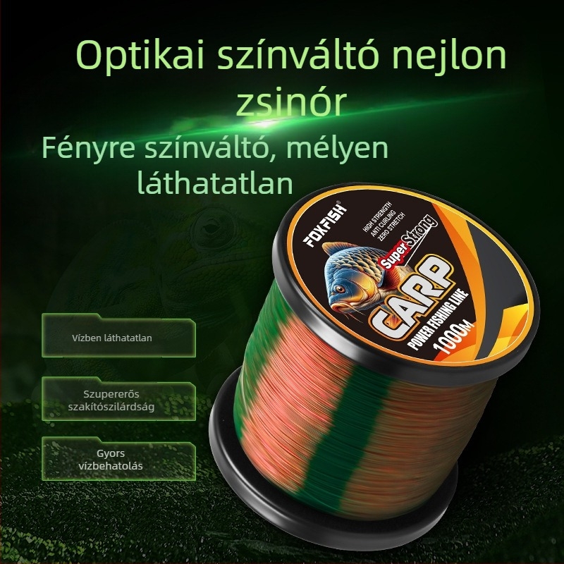 1000 m színváltó nejlon horgász zsinór – fő zsinór, puha és láthatatlan, magas szakítószilárdságú, kopásálló, hosszú dobásokhoz