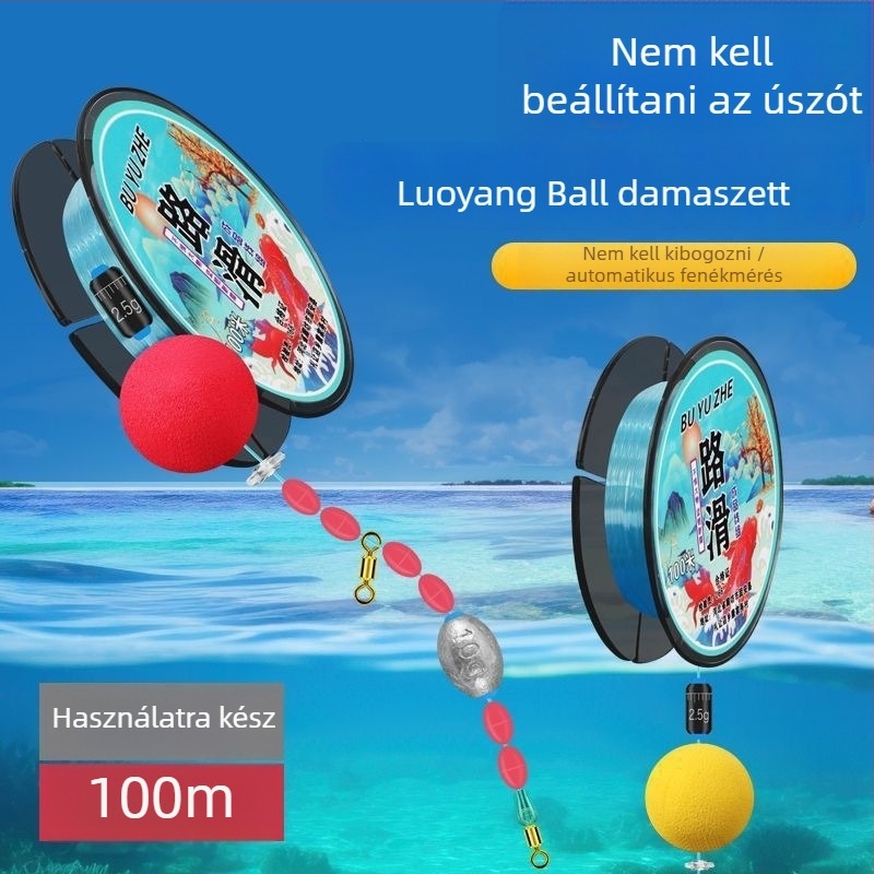 Csúszó zsinóros készlet golyóúszóval hosszú dobásokhoz part- és tengeri horgászatra, nylon zsinór 100 m, előre kötve