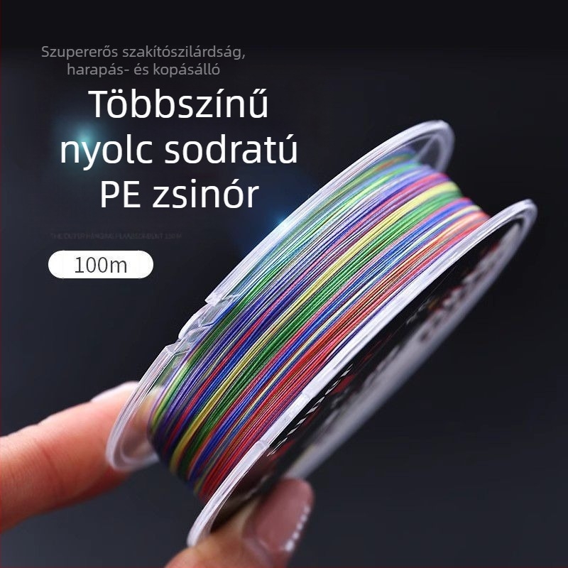 PE horgász fő zsinór, négyszálas kötött, több színű, ultra sima, hosszú dobásokhoz