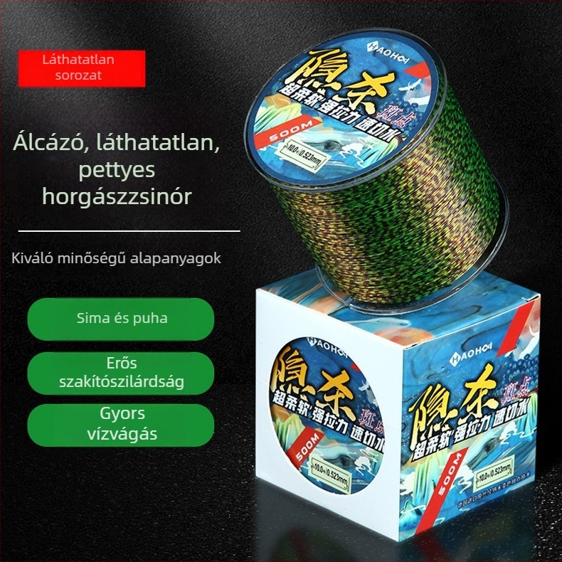 Nylon fő zsinór horgászathoz, álcázó mintázattal, színváltó és víz alatti láthatatlan