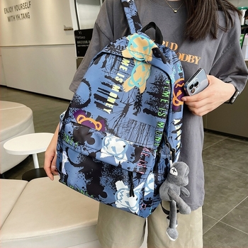 Harajuku-stílusú, uniszex vászon hátizsák graffiti mintával, koreai stílus, 20–35L, 16 hüvelykes laptophoz, lélegző, vízálló, mindennapi használatra