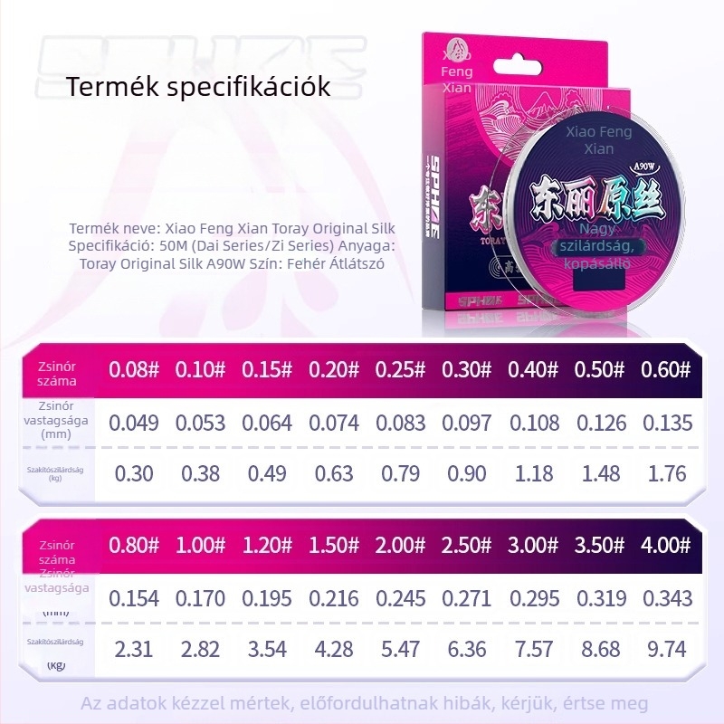 Little Fengxian Toray nylon horogdamil, 50 m hosszú fő damil, előke és mellékdamil, nagy szakítóerő