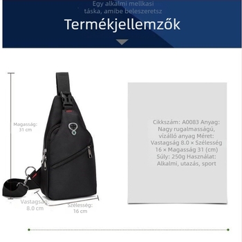Férfi mellkas táska keresztpántos, vízálló Oxford anyagból, nagy kapacitású, USB-port, ultra könnyű, modell 5,002, szabadidős utazásokhoz