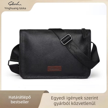 Férfiak számára készült valódi bőrből készült keresztpántos táska, első réteg marhabőrből, nagy kapacitású, kompatibilis 12 hüvelykes laptophoz