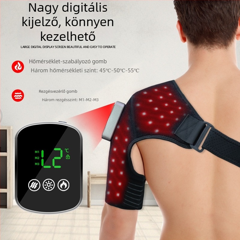 Vállöv vörös fény terápiával, fűtéssel és vibrációs masszázzsal
