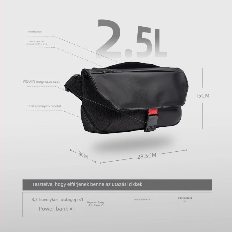 Férfiaknak szóló trendi funkcionális mindennapi crossbody táska, 8 hüvelykes, vízálló, ultra könnyű, bővíthető, Oxford anyag