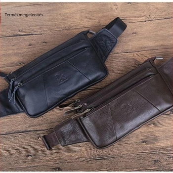 Férfiak számára készült valódi bőrtáska derék- és mellkas használatra, crossbody, sokoldalú vállon átívelő táska, első réteg marhabőrből, telefon- és szemüvegtok