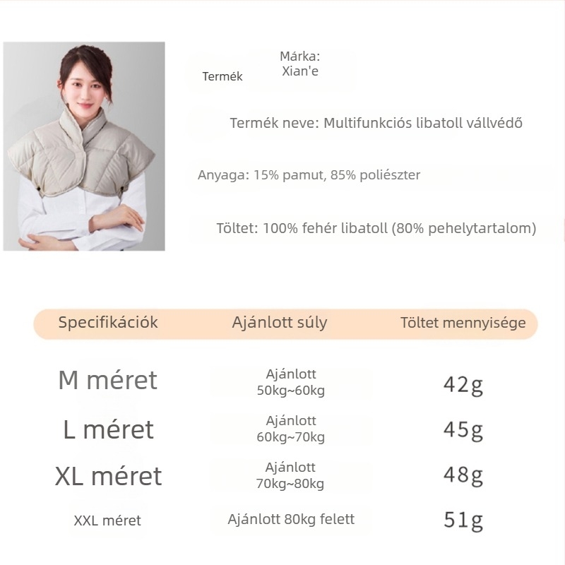 Libatollal töltött vállkendő, uniszex, nyaki és vállvédő, téli meleg