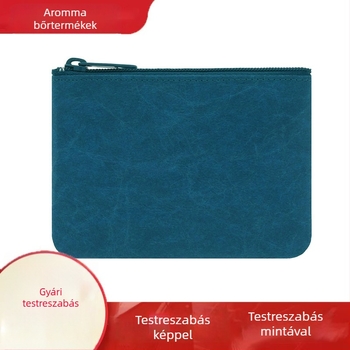 Uniszex pénztárca növényi tannal készült bőrből, cipzárral, vintage stílus, többfunkciós érme- és kártyatartó, testre szabható