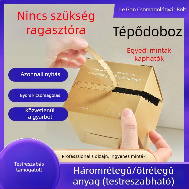 Zip-karton környezetbarát anyagból, nyomtatható logóval, extrém kemény mintadarab-doboz, ragasztó nélküli zárás