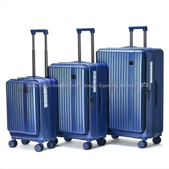 Elöl nyíló 3-darabos bőrönd szett, kemény héjú ABS+PC, 36-55 L, 4 keréken, bővíthető, záras, kabin méret, Oxford bélés