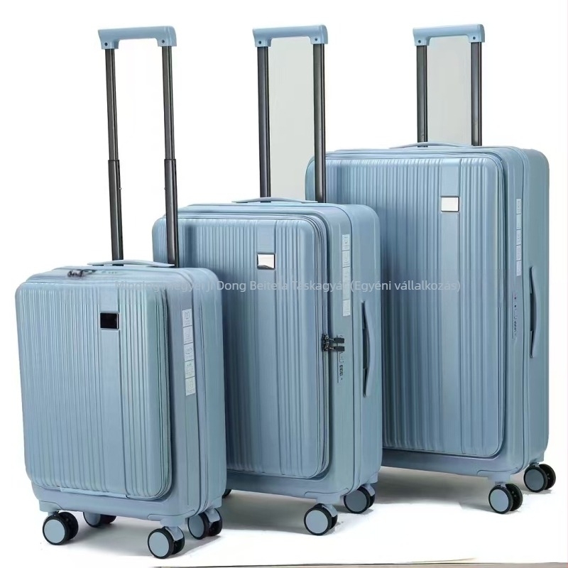 Elöl nyíló 3-darabos bőrönd szett, kemény héjú ABS+PC, 36-55 L, 4 keréken, bővíthető, záras, kabin méret, Oxford bélés