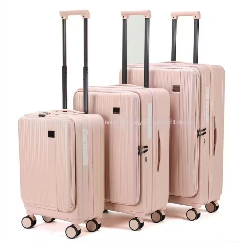 Elöl nyíló 3-darabos bőrönd szett, kemény héjú ABS+PC, 36-55 L, 4 keréken, bővíthető, záras, kabin méret, Oxford bélés