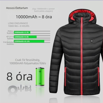 Női elektromos fűtésű pamut-töltésű kabát kapucnival, könnyű USB melegítés