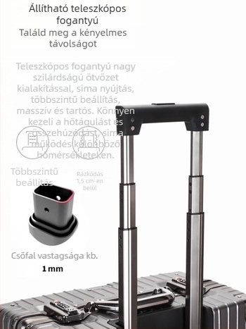18/20 hüvelykes kézipoggyász, könnyű ABS+PC tokozású, alumíniumötvözet keret, négyszögletes kialakítás