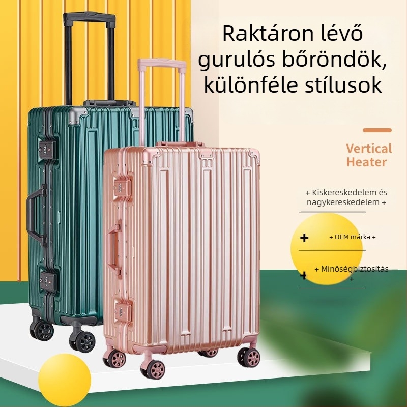 Alumíniumkeretes, keményfalú utazóbőrönd, 360° görgőkkel, nagy kapacitás, méretek 20/24/28 hüvelyk