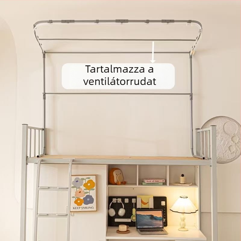 U-alakú sínnel sötétítő ágyfüggöny emeletes ágyhoz kollégiumi szobában, szúnyogháló-tartóval